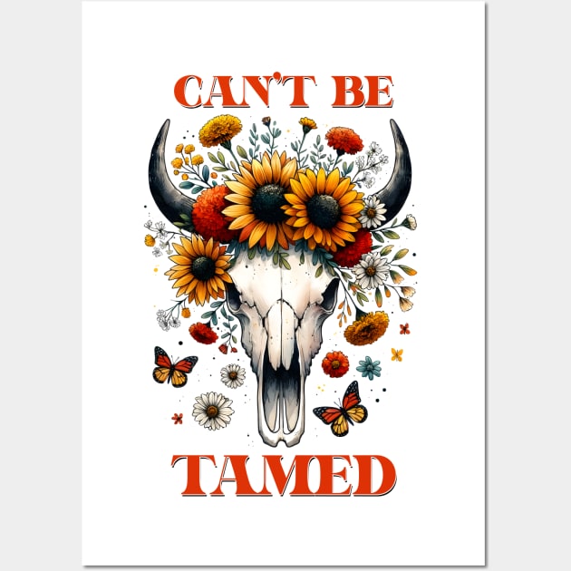 "Can't Be Tamed" Western Bull Skull Wall Art by FlawlessSeams